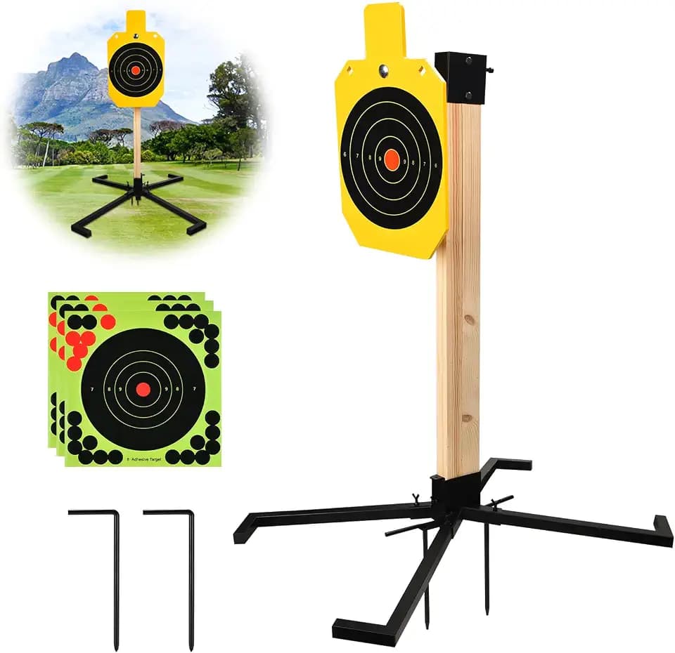 GADFISH AR500 Steel Target Stand System, 3/8 Inch Thick Steel Hostage Targets with 2x4 Stable Stand Base, Complete Shooting Kit with 10psc Targets Paper for Shooting Outdoor