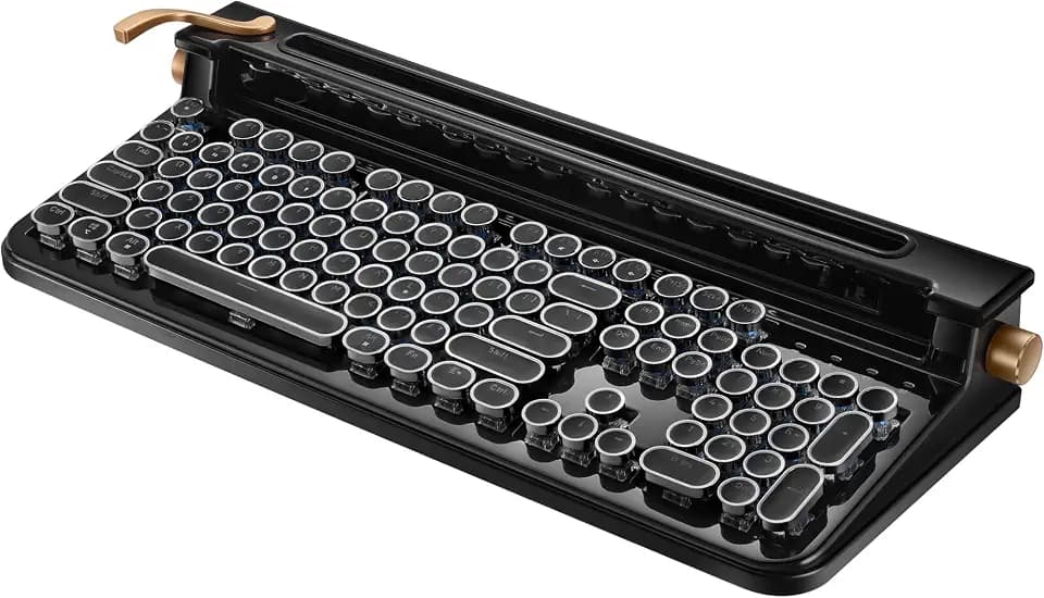 FINEDAY Keyboard 2.0 Plus, 2.4G Wireless & Bluetooth, 104 Keys, Blue Switch, 5000mAh, Retro Mechanical Keyboard for PC/Mac/Phone (English Keycaps)