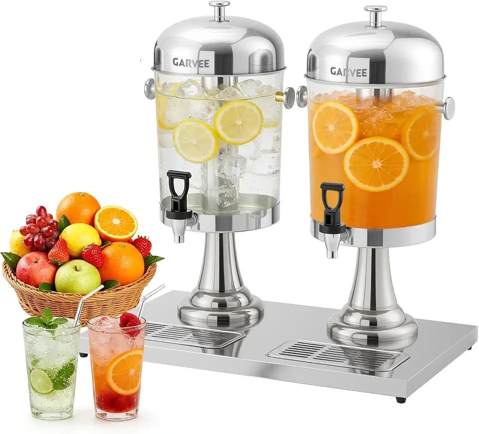 GarveeHome 4.4 Gallon Beverage Dispenser with Ice Core, Stainless Steel Large Cold Drink Dispenser with Stand, Spigot & Drip Tray for Lemonade, Iced Tea, Juice, Parties, Weddings & Events