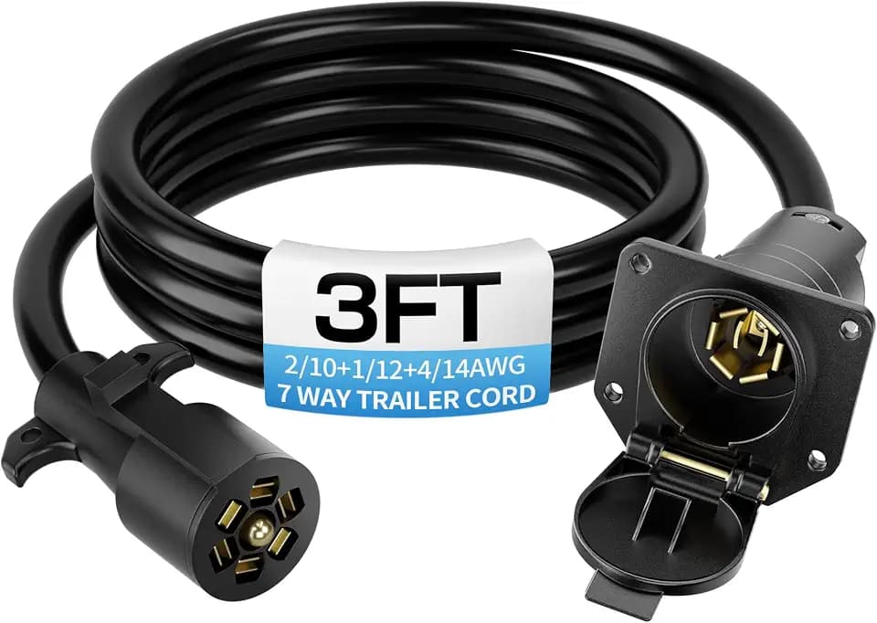 Deluwire 3FT 7 Pin Trailer Wiring Harness with Double Prong Terminals