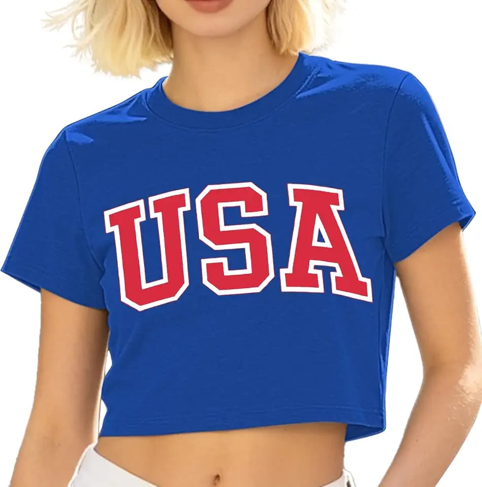 USA Crop Tops Women 4th of July Shirts Girls Patriotic Shirt Memorial Day Tshirt Girls Crop Tops