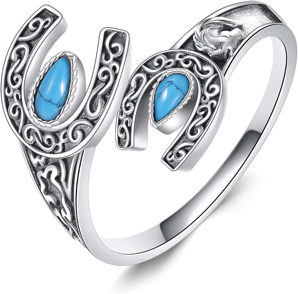 Turquoise Ring 925 Sterling Silver Turquoise Horseshoe Thumb Ring Horseshoe Western Jewelry Gifts for Women
