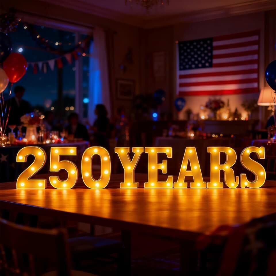 Anniversary 250th Decorations, 250 Years LED Sign Lights Battery Powered, America 4th of July 250 Light Up Home Table Decor Hanging Decorations Indoor Outdoor