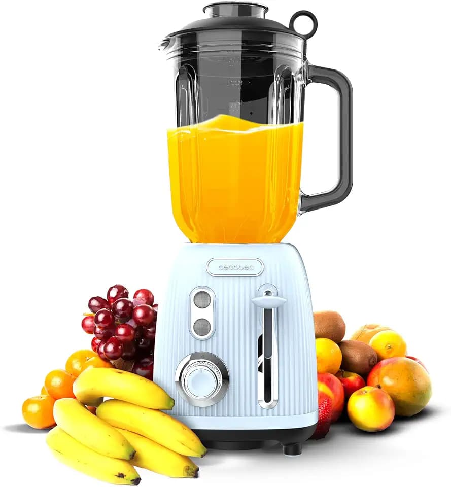 Cecotec Standmixer Retro Power Black Titanium RetroBlue, 1200 W maximale Leistung, 1,5 L Glasbehälter, einstellbare Geschwindigkeit, 4 Klingen mit schwarzem Titanbeschichtung, 100% Kupfermotor.