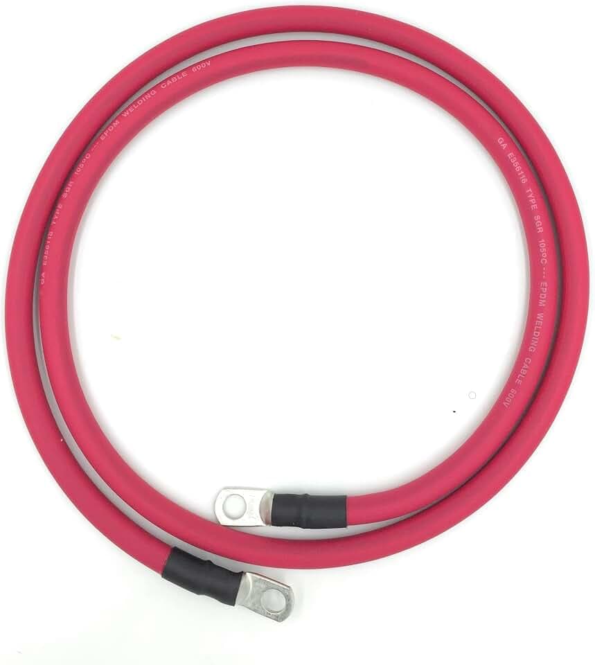4 AWG Gauge Fully Assembled Battery Cables, 1-15ft Lengths, Positive or Negative Wire, Pure Copper Battery Replacement Cables, Solar Car Truck RV Camper (3ft - 3/8” Lugs, Single Red)