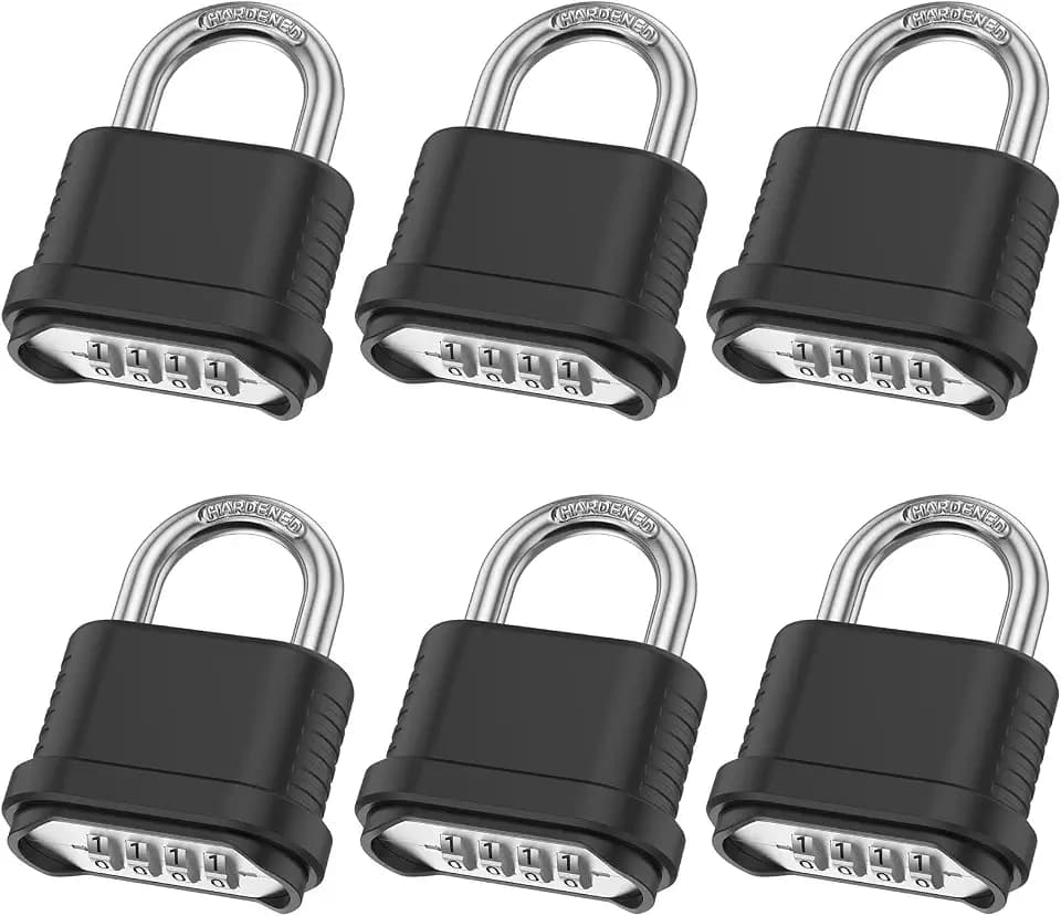 6 Pack Heavy Duty Combination Lock Weatherproof, 4 Digit Combination Padlock Outdoor, Resettable Brass Combination Locks for Gate Locker Shed Garage Fence Gym Storage Unit(Black)