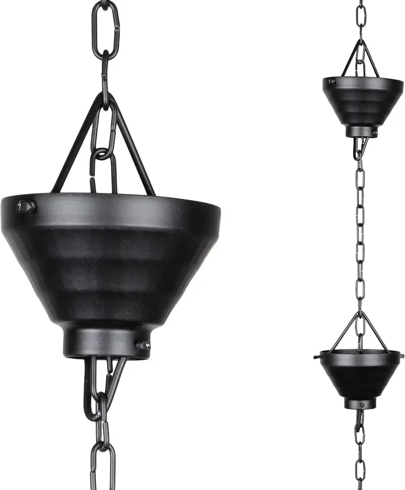 Monarch Rain Chains Aluminum Siam Rain Chain, 8.5 ft Black Powder Coated Aluminum Decorative Rain Catcher Chain for Gutters, Aluminum Rain Gutter Replacement Downspout