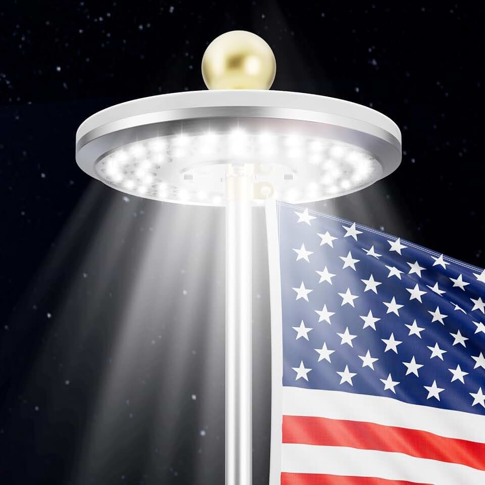 HOOPLE 26 LED Flag Pole Light Solar Powered - Waterproof, Solar Flag Pole Light for 15 to 25 Ft In-Ground Flag Pole, Super Bright Flag Pole Solar Light from Dusk to Dawn for 12+ Hours, Auto On/Off