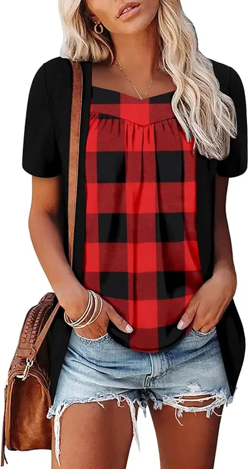 ONLYSHE Womens Shirts Cute Summer Tunic Top Short Sleeve Dressy Casual