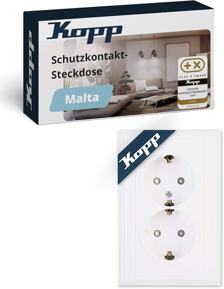 Kopp Malta 2-Fach Schutzkontaktsteckdose in Arktis-Weiß - Unterputz-Steckdose für Einbau in 1-Fach Schalterdose - IP20 Einbausteckdose ohne Berührungsschutz - Steckdosen-Unterputz 16A & 250V~