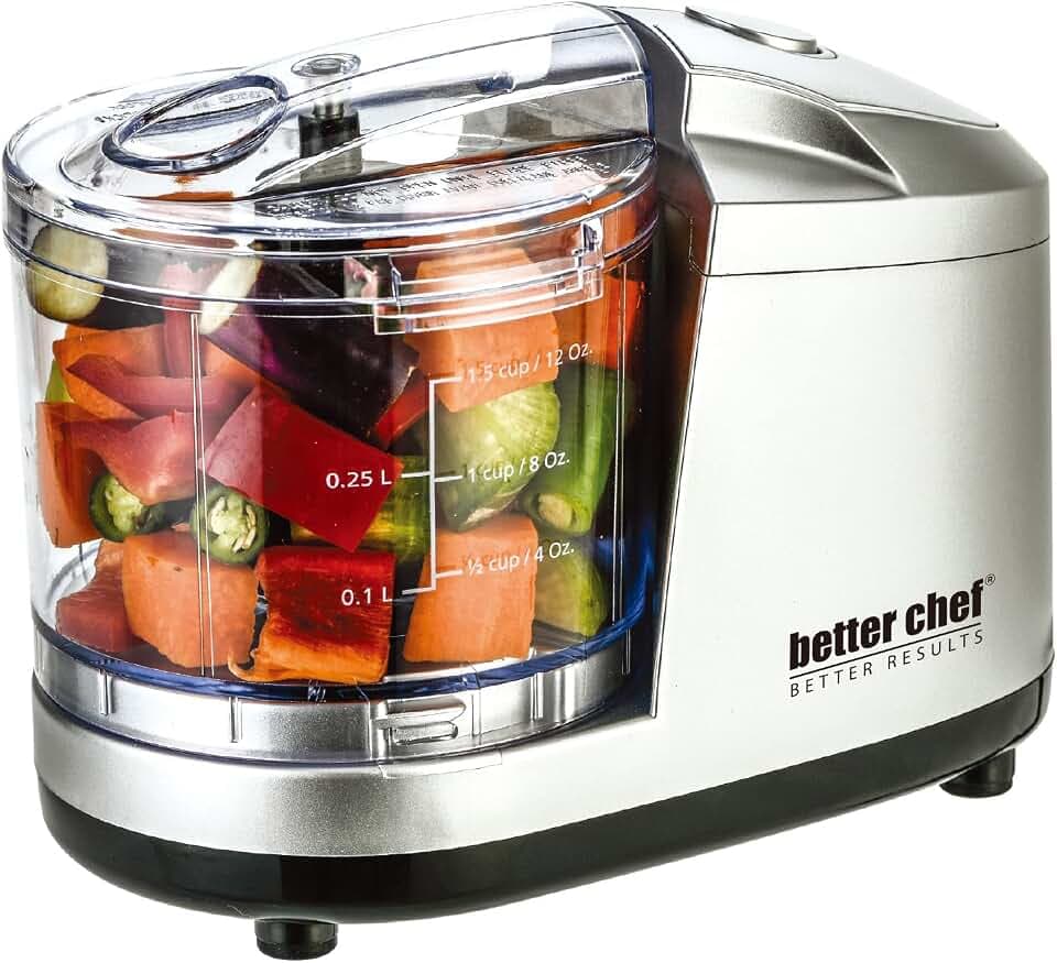 Better Chef 1.5-Cup Mini Food Processor | Stainless-Steel Blade | Pulse Switch (Silver)