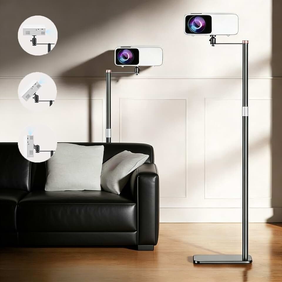 Metallischer Beamer Ständer, Beamer Halterung mit 360° Schwenkbarer, Sofa Gegen die Wand, Tragkraft bis zu 5kg, Höhenverstellbar 30–130 cm, Projector Stand für Zuhause, Büro & Outdoor