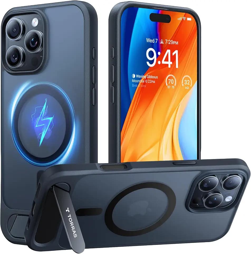 TORRAS for iPhone 16 Pro Case with Magsafe, Durable Titanium Stand, Black
