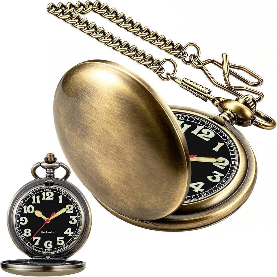 Mens Pocket Watch Skeleton Mechanical Hand Winding Half Hunter Silver Black Golden Case Roman Numerals with Gift Box