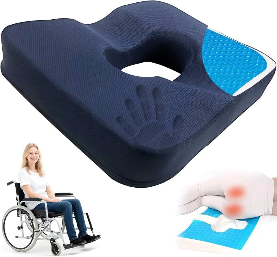 Gel & Memory Foam Wheelchair Seat Cushion,Donut Pillow for Tailbone Pain Relief,Bed Sore Cushions for Butt,Pressure Relief,Sciatica,Coccyx,hemorrhoid Pillow,Cushion for Office Chair & Desk(Blue
