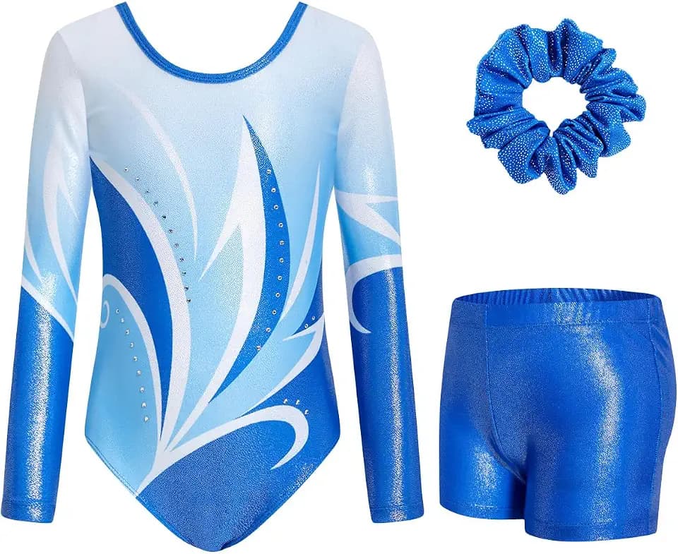 JiAmy Gymnastikanzug Mädchen, Turnanzug Turnshorts Haarband Set Turnanzug Leotard Set für 3-12 Jahre
