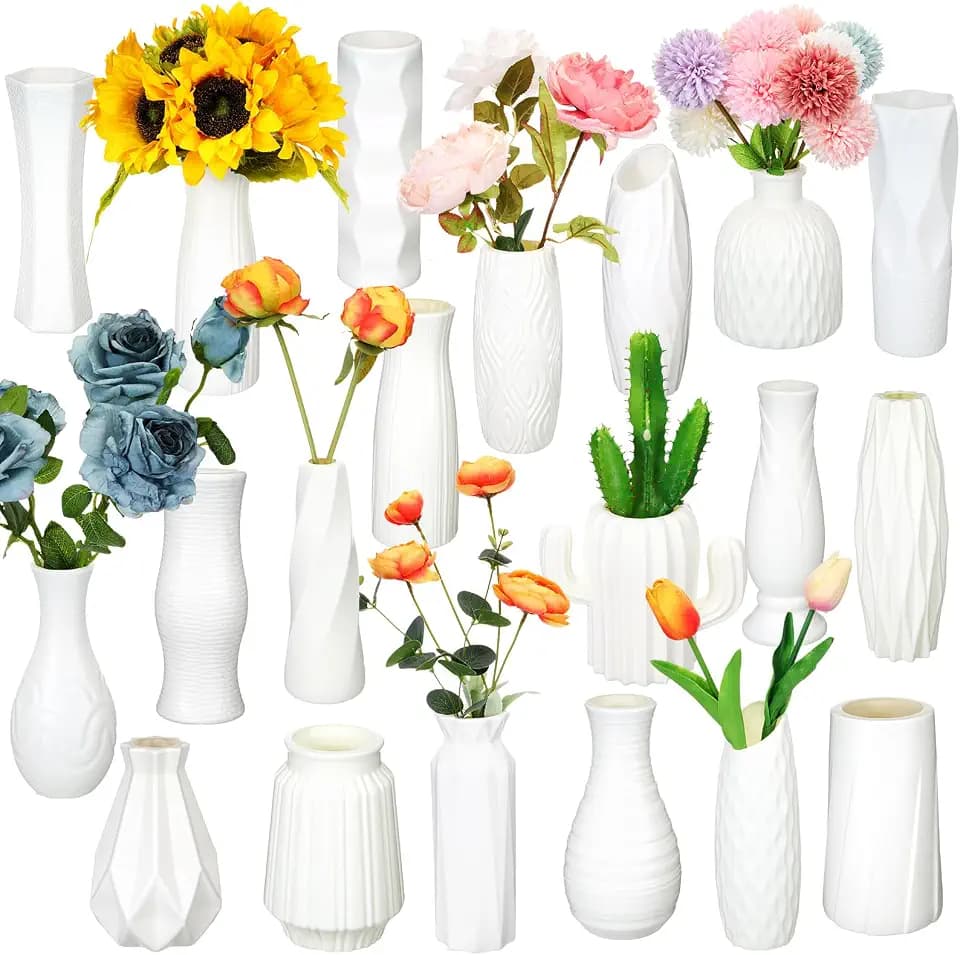Zubebe 40 Pcs Composite Plastic Flower Vase Bulk White Tall Conic Floral Vase Set Decorative Unbreakable Bud White Vases for Centerpieces Living Room Table Home Decor Bouquets