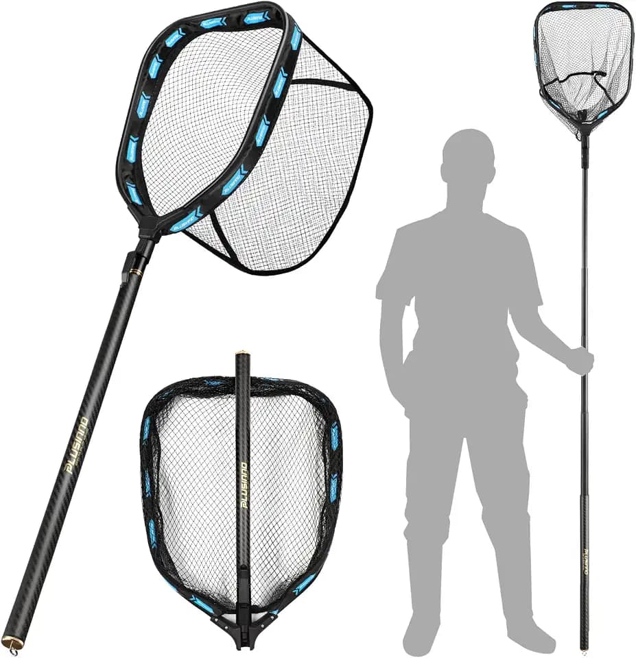 PLUSINNO Fishing Net with Telescoping Handle, Carbon Fiber Long Fish Net