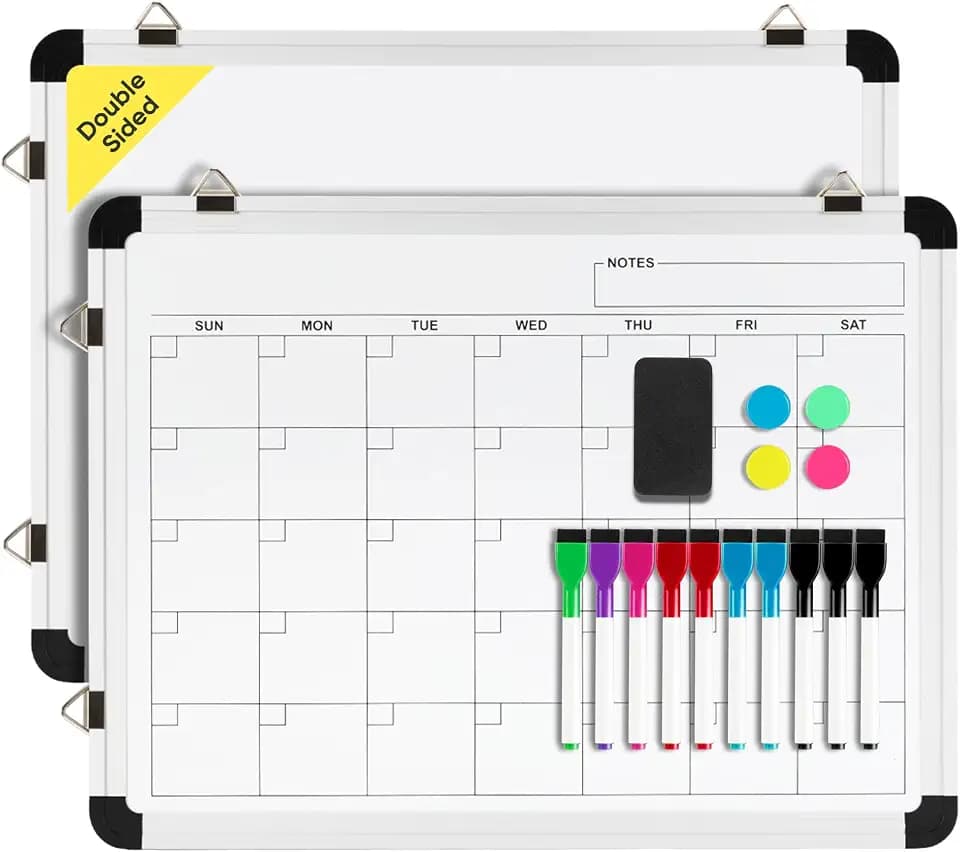 VUSIGN 16"x12" Monthly Calendar Dry Erase Board for Wall, Small Magnetic White Board Calendar, Double-Sided Hanging Planner Board for Home Office School Kitchen Calendar Whiteboard (Silver)