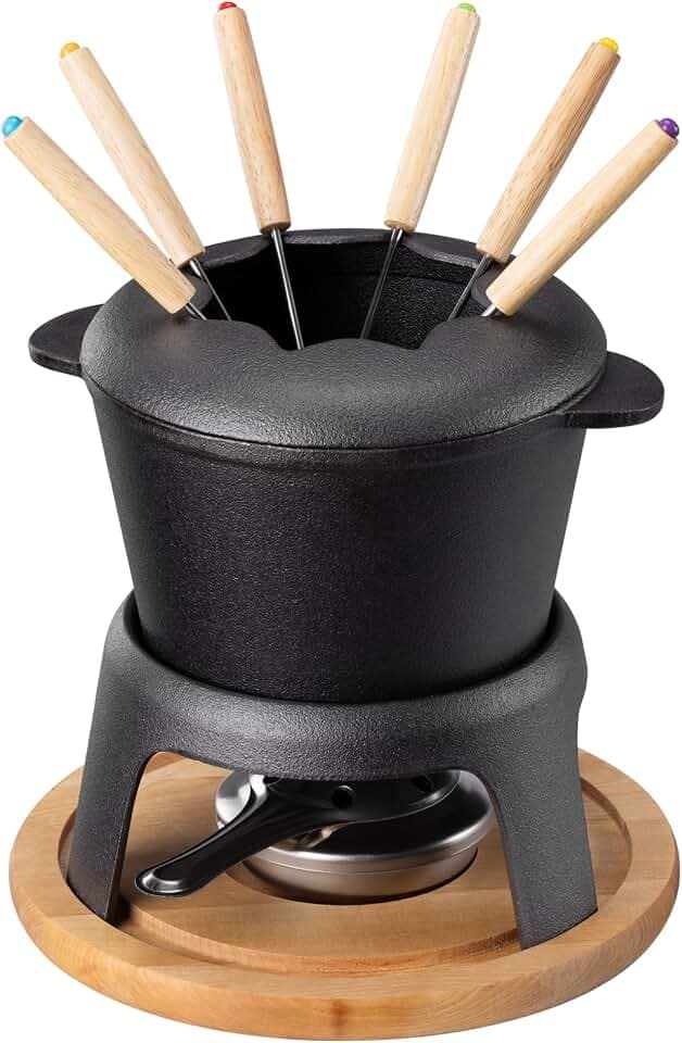 Navaris Gusseisernes Fondueset - Käsefondue Set für 6 Personen - Fondue Set für Käse Fleisch oder Schokolade - Käsefondue Topf aus Gusseisen