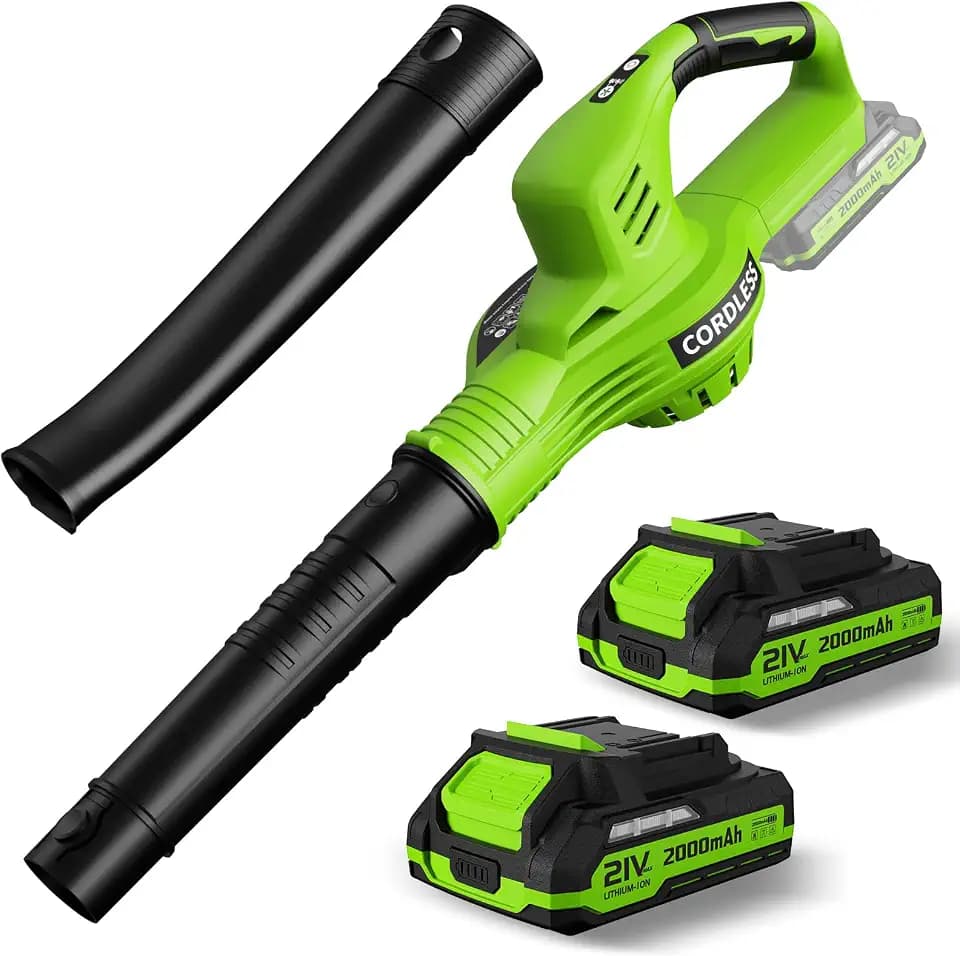 Leaf Blower Cordless 21V Electric with 2 Batteries and Charger Lightweight