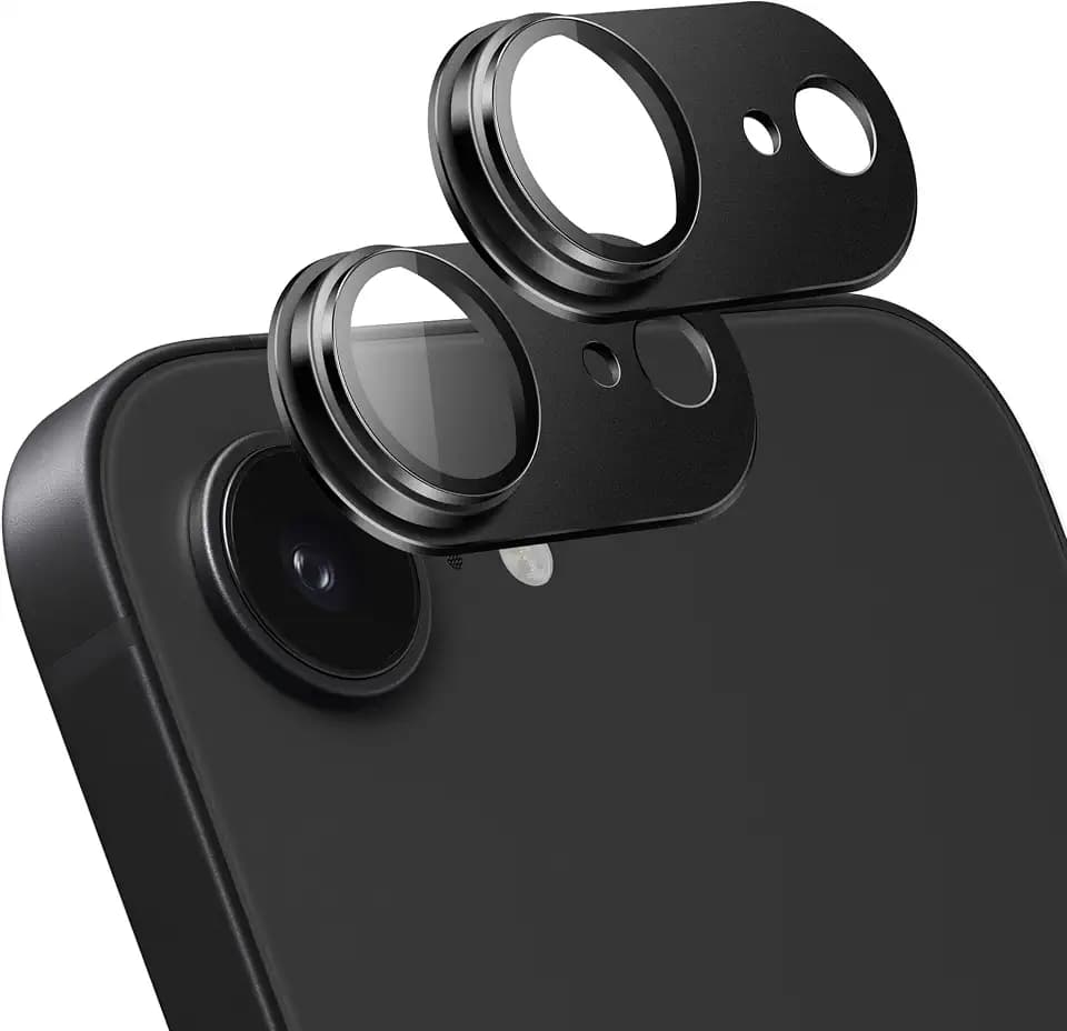 2-Pack Shatterproof Camera Lens Protector for iPhone 16e |AR Tempered Glass Strong Adsorption Metal Camera Cover Screen(Black)