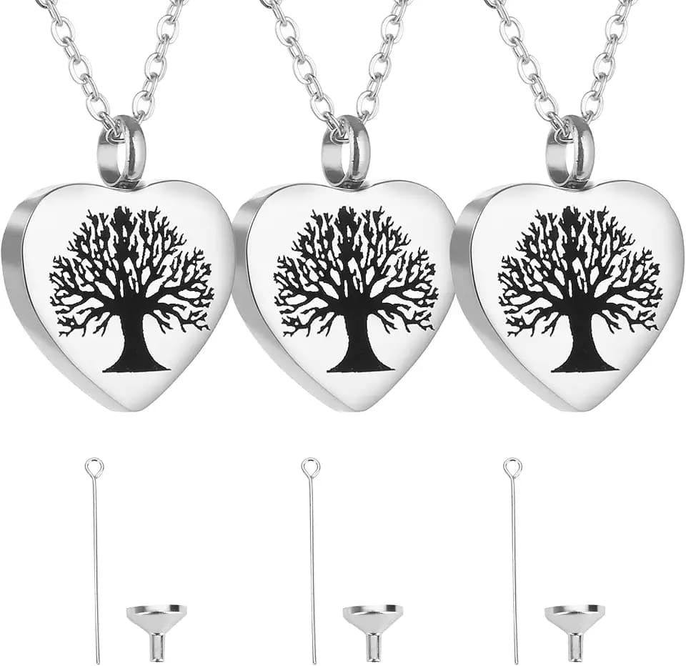 Heart Urn Necklaces for Ashes 3 Pack, Cremation Jewelry Memorial Keepsake