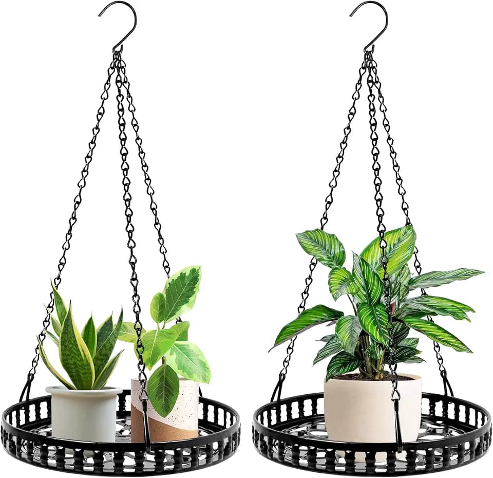 Plant Hanger Indoor Outdoor, 2 Pack Metal Hanging Plant Holder Shelf