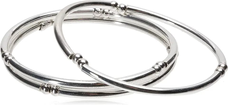 Nine West Women's Multi Row Stretch Bangle Bracelets — Nine West Women's Multi Row Stretch Bangle Bracelets, Layered Fashion Jewelry Accessories for Everyday Wear, Stackable Bangles for Casual, Office, and Evening Styling