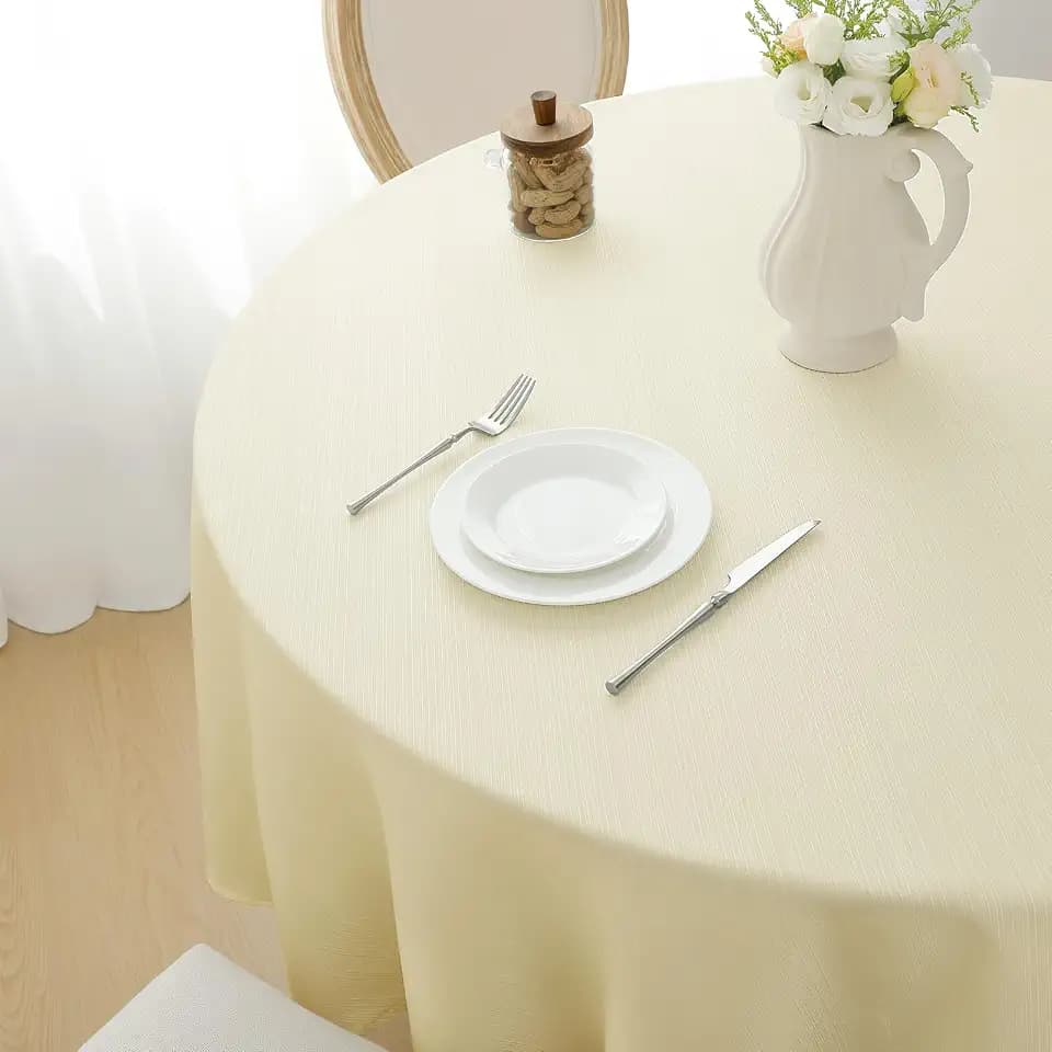 Softalker runde Tischdecke 160 beige abwaschbar Leinen Struktur Wasserabweisend Abwischbar Fleckschutz Tischtuch Tablecloth Deko für Outdoor Draußen Party Geburtstag Silvester Hochzeit Weihnachten