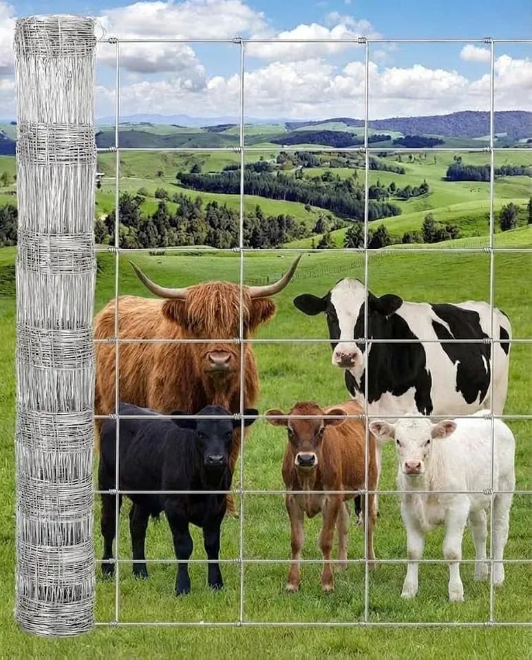 Hinge Knot Livestock Fencing for Cattle Goats Sheep Hog, Heavy Duty Durable Metal Field Fence for Pasture Yard Garden