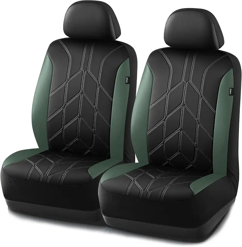 PIC AUTO Car Seat Cover, Piping Leather Front Seat Cover for Cars, Black & Green Two-Tone Luxury Leather, Universal Fit, Durable, Airbag Compatible, Suitable for SUVs, Trucks, Sedans, and Vehicles