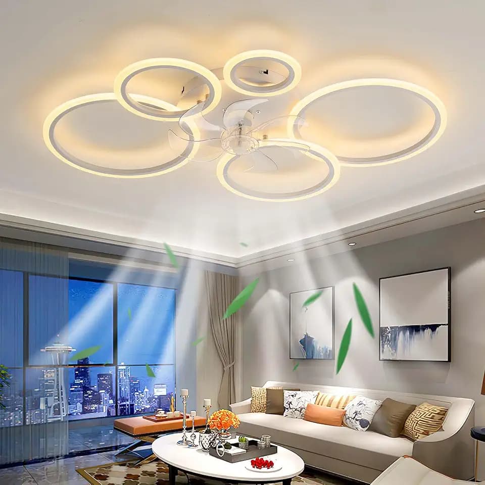100CM Stumm Deckenventilator mit Beleuchtung Modern Lichter, LED 130W Dimmbar mit Fernbedienung, Ventilator Deckenleuchte für Wohnbereich Schlafzimmer Küche, 6 Geschwindigkeiten (Weiß)