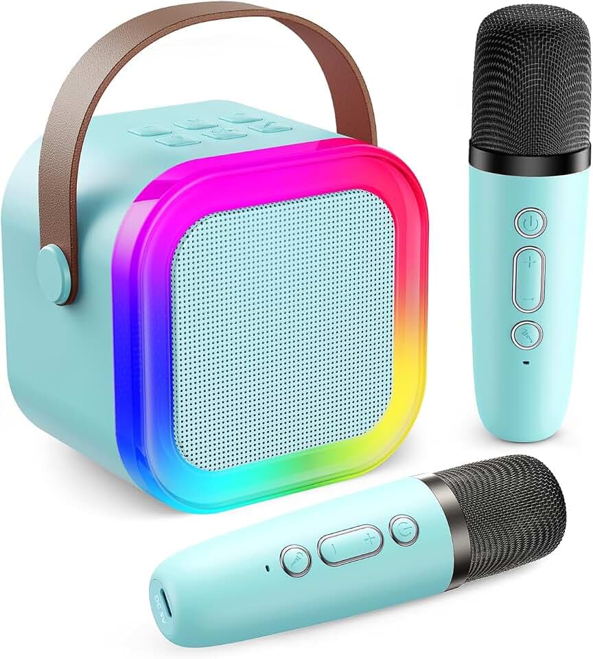 Fede Karaoke Maschine für Kinder Erwachsene, Mini Karaoke Maschine mit 2 Mikrofonen, Tragbarer Bluetooth-Lautsprecher mit Stimmeffekten & LED-Lichtern, Geschenke Spielzeug für Mädchen und Jungen