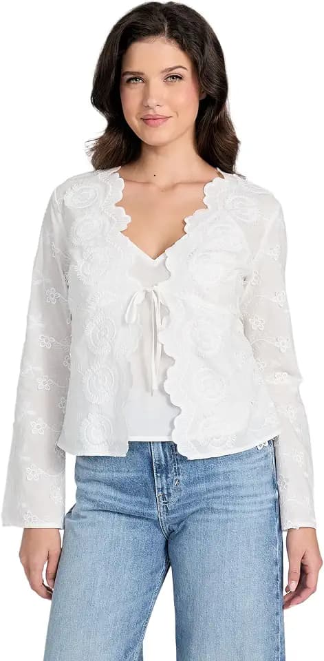 GUESS Women's Long Sleeve Aida Tie Front Top