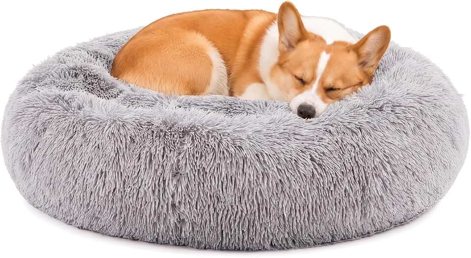 DUMOS 30.7 Inch Large Donut Dog Bed for Indoor Use, Fluffy Faux Fur Plush