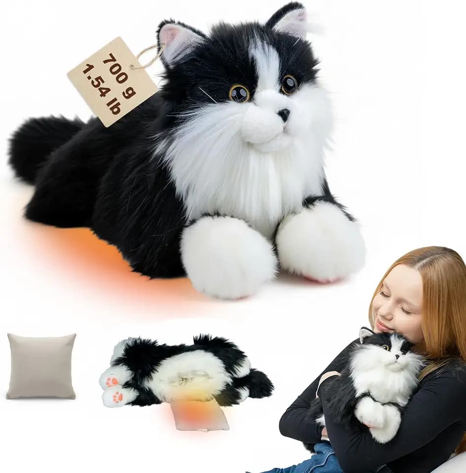 Chongker Realistic Microwavable Stuffed Cat, Comfort Companion for Adults