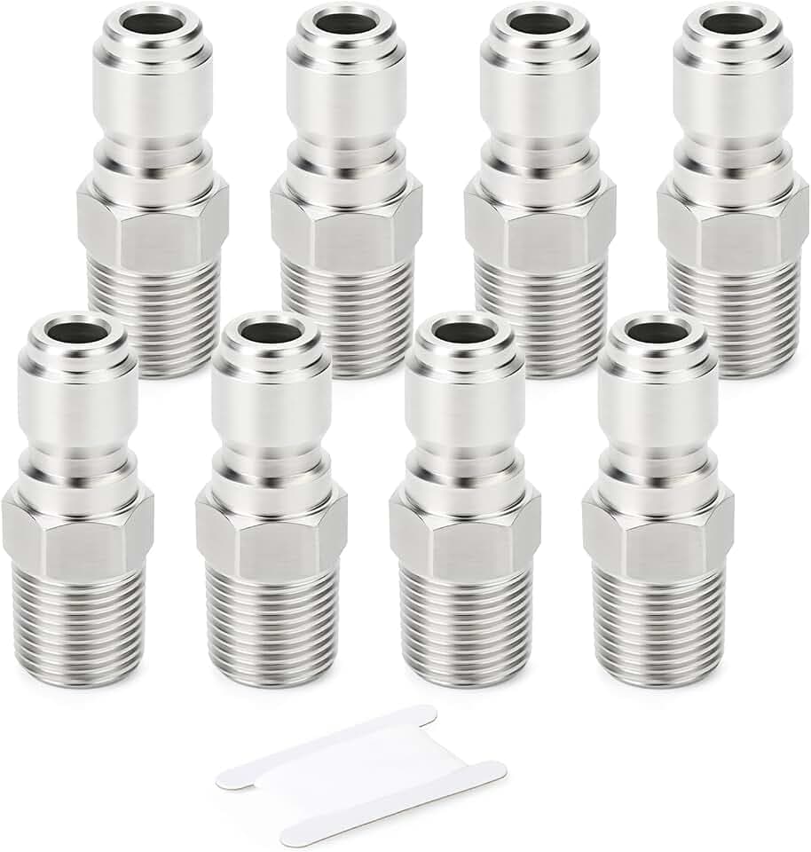 TAISHER 8PCS 304 Stainless Steel 1/4" Male NPT High Pressure Washer Quick Connect Plug for Pressure Washing Gun Hose Accessories