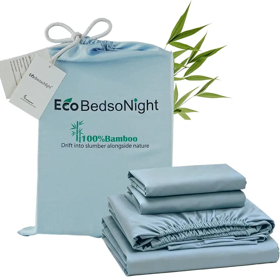 100% Viscose Derived from Bamboo Sheet Set, Natural Breathable Moisture-Wicking for Hot Sleepers, 18" Deep Pocket, 4 Piece