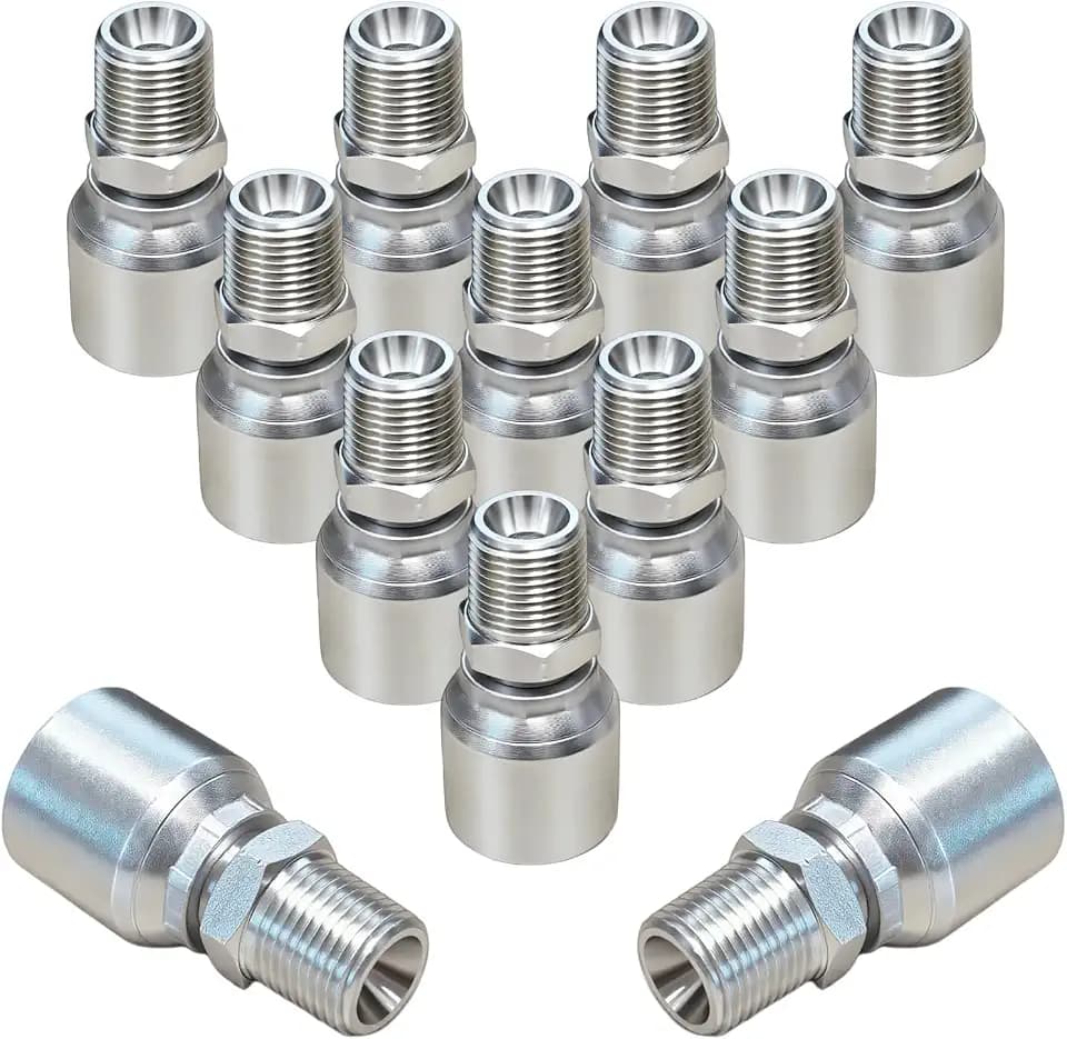 12Pack 3/8" Hydraulic Hose Fitting-3/8" Hose x 3/8 inch NPTF Male Pipe Hydraulic Hose Crimp Fitting Ends