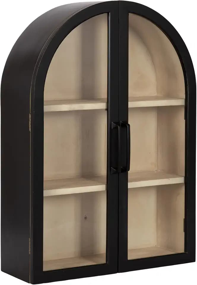 Kate and Laurel Arcott Modern Arch Wall Cabinet, 21 x 8 x 30, Natural Wood and Black, Transitional Arched Cabinet for Use as Over-the-Toilet Storage or Living Room Storage Cabinet
