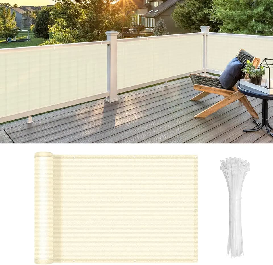 LOVE STORY 3' x 10' Balcony Privacy Screen Cover, Butter Cream