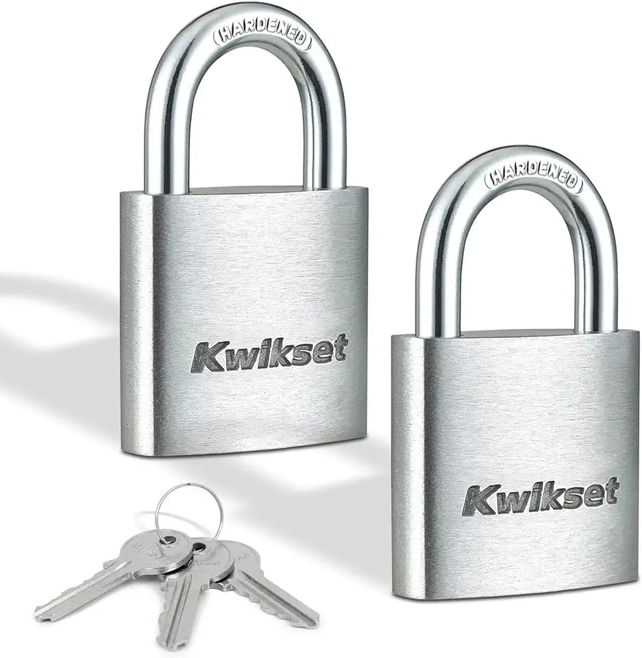 Kwikset Aluminum Padlock with Hardened Steel Shackle, 2-Pack, Silver