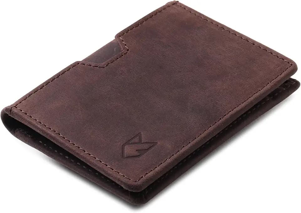 FOXHACKLE Leder-Kreditkartenetui für Damen und Herren, dünne Bifold-Geldbörse mit RFID-Blockierung, schmale Vordertasche, minimalistische Geldbörse, kleines Kartenetui