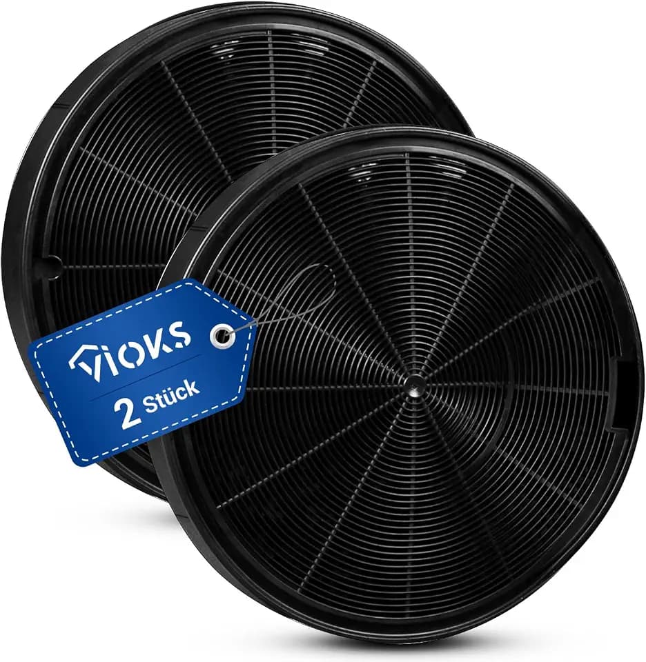 VIOKS 2x Aktivkohlefilter Kohlefilter für Dunstabzugshauben Ersatz für AEG Electrolux 902980046/4 9029793578 E3CFF62 Faber EFF62 Bosch 00748732 00748733 DHZ5316 Whirlpool 484000008674 Filter Rund