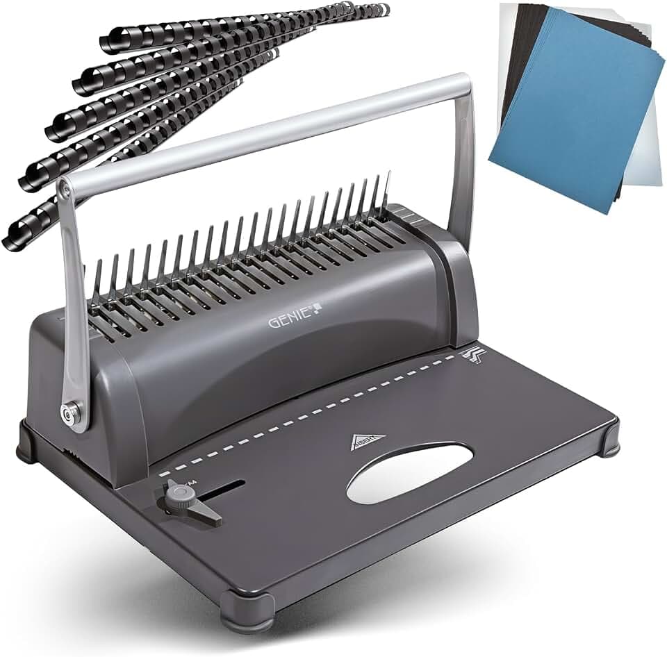 Genie CB 850 Spiralbindegerät (bis 350 Blatt; DIN A4; Inkl. 75-teiligem Starterset) silber/schwarz
