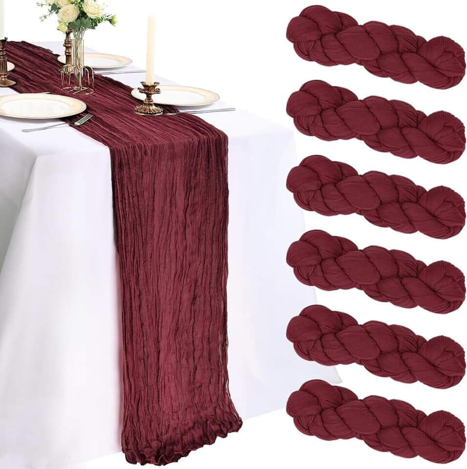 6 Pack 10Ft Burgundy Cheesecloth Table Runner 23 x 120 Inch