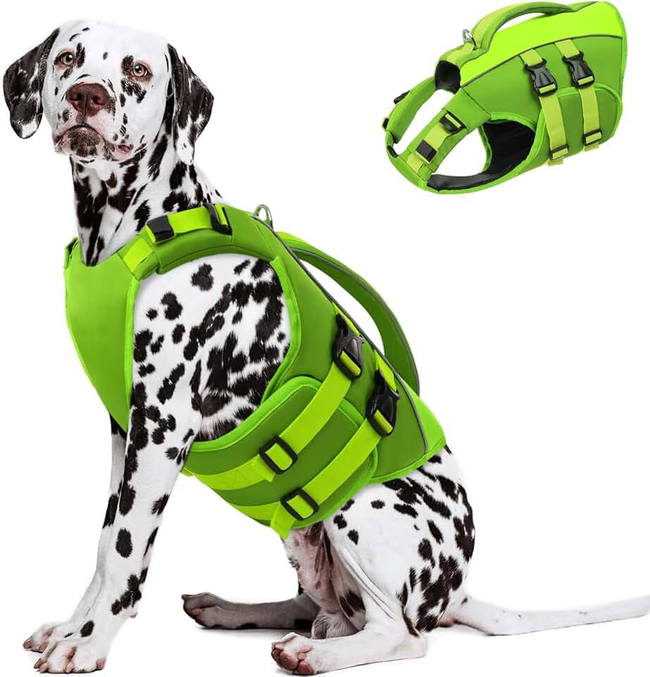 Queenmore Schwimmweste Hund XL, Ripstop Hunde Schwimmweste, Schwimmweste Labrador, Hundeschwimmweste Große Hunderettungsweste Mit Griff,Bootfahren Surfen, Grün, XL