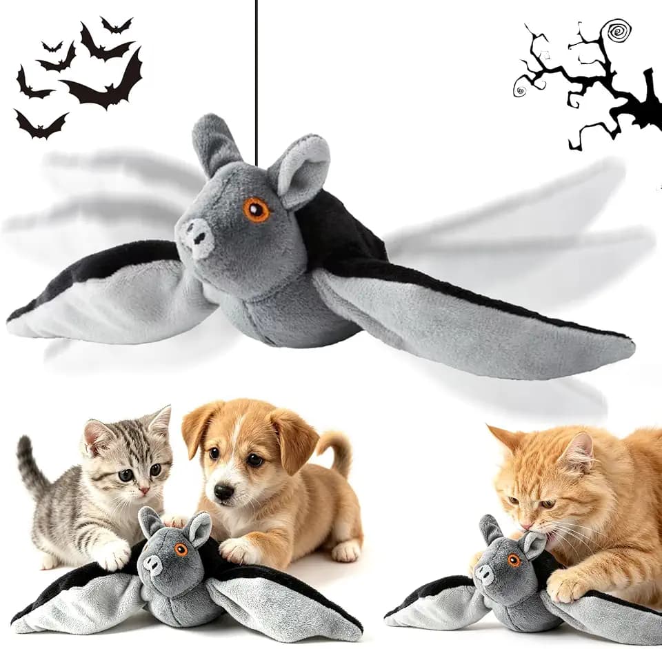 Flying Bat Dog Toy, Flying Bat Toy for Dogs, Flapping Bird Interactive Cat Toy, Cute Flapping Wings Electric Teasing Cat/Dog Toy, Hanging and Ground Play