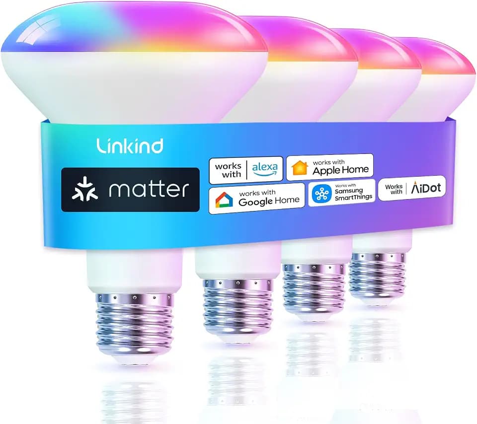 Linkind Matter BR30 Smart Light Bulbs, Alexa/Apple/Google Home, 4 Pack